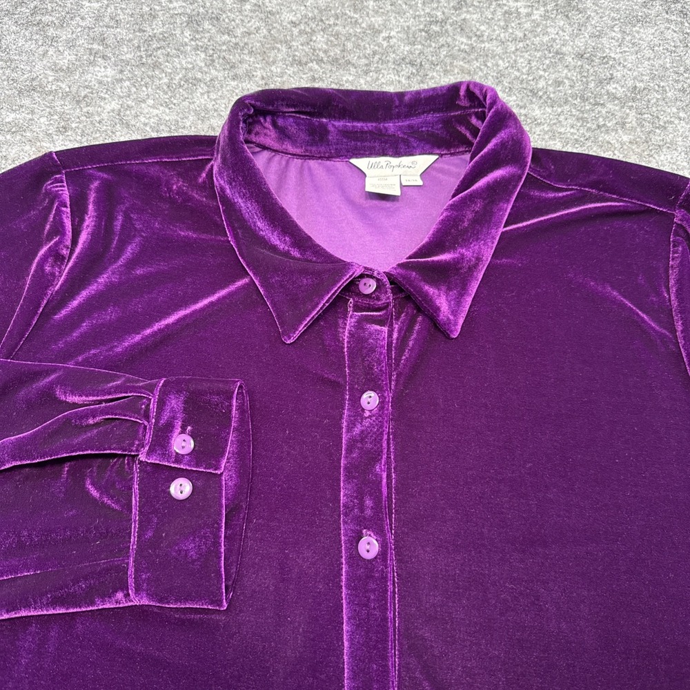Ulla Popken velvet shirt women's 28/30 purple button up whimsigoth festive
